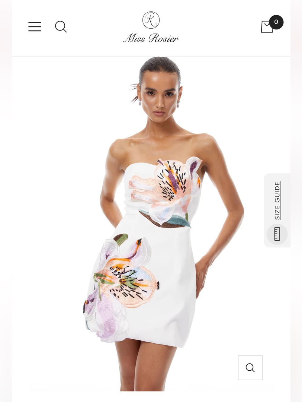 White Strapless Floral Appliqué Mini Dress